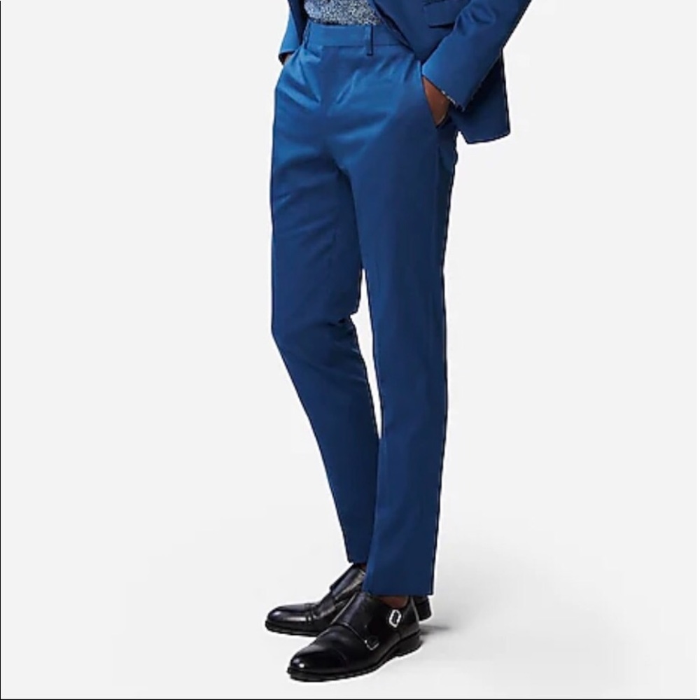 OPEN TO ALL OFFERS Extra slim blue cotton sateen stretch pants